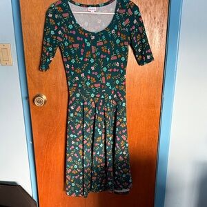 LuLaRoe Teal and Pink Floral Midi Dress